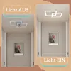 A split image showing a modern hallway with a ceiling lamp, comparing the light off and light on states. Produktbild-Vorschau