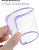 A hand is holding a clear phone case with a purple border. Produktbild-Vorschau