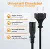 A power cord with a Euro plug and a C7 connector, shown next to a list of compatible devices. Náhľad obrázku produktu