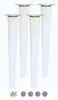 Four white furniture legs with silver tops, along with screws and felt pads. Náhled obrázku produktu