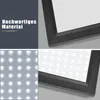A collage of images showing a black LED panel light, with text highlighting its material quality and close-ups of the light panel. Produktbild-Vorschau