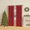 A festive Christmas scene with a decorated tree, presents, and a fireplace, featuring plaid curtains. Produktbild-Vorschau