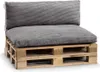 A close-up shot of a grey pallet sofa cushion set on a wooden pallet. Produktbild-Vorschau