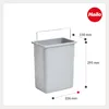 A product shot of a gray trash bin with dimensions indicated. Produktbild-Vorschau