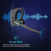 A black Bluetooth headset is shown against a dark blue background with a waveform graphic. Podgląd zdjęcia produktu