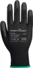 A black Portwest glove with green trim at the cuff, shown flat against a white background. Produktbild-Vorschau