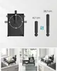 A collage of images showing a black dish drying rack in different kitchen settings, with close-ups and diagrams illustrating its features and dimensions. Produktbild-Vorschau