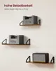 Three shelves mounted on a white wall, each displaying a different item: two heavy weights and a speaker. Produktbild-Vorschau