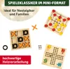 A collection of mini board games displayed on a white background with promotional text. Produktbild-Vorschau