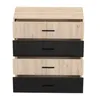 A front view of a four-drawer chest of drawers with a wood-grain finish on the top and two of the drawers, and a high-gloss black finish on the other two drawers. Each drawer has a thin black handle. Voir les images du produit