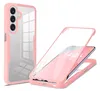 A pink and clear phone case is shown from two angles, one fully assembled and one disassembled to show the phone inside. Produktbild-Vorschau