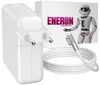 A white Macbook Pro charger and cable are shown next to a box with a robot mascot and the brand name. Podgląd zdjęcia produktu