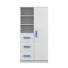 A white wardrobe with blue handles and shelves. Produktbild-Vorschau