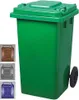 A green trash bin with smaller images of other colored bins on the left. Voir les images du produit