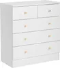 A white chest of drawers with five drawers and gold knobs, shown from a slight angle against a white background. Náhľad obrázku produktu