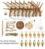 A collection of chandelier parts, including antler-shaped light fixtures, chains, and bulbs, laid out on a white background. Podgląd zdjęcia produktu