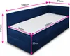A diagram showing the dimensions of a blue boxspring bed with a white mattress and topper. Produktbild-Vorschau