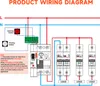 A wiring diagram showing how to connect an automatic recloser switch with buttons and circuit breakers. Produktbild-Vorschau