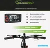A close-up view of an e-bike's handlebar display and controls, with accompanying feature descriptions and branding. Produktbild-Vorschau