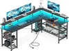 ODK Gaming Tisch LED Eckschreibtisch Kohlefaser Schwarz Produktbild-Vorschau 1