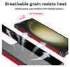 A close-up view of a phone case, highlighting its breathable grain design and protection features. Produktbild-Vorschau