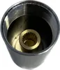 A close-up view inside a metal pipe fitting with internal threading and a splined brass fitting. Produktbild-Vorschau