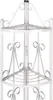 A close-up view of a white corner shelf unit, showing its tiered structure and decorative metalwork. Náhled obrázku produktu