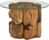 A round glass-topped coffee table made of stacked pieces of driftwood. Náhľad obrázku produktu