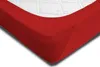 A close-up view of a red fitted sheet on a white mattress. Produktbild-Vorschau