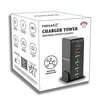 The image shows the packaging of a Feegar Charger Tower, with the product itself visible on the right side of the box. Produktbild-Vorschau