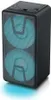 A black portable stereo system with blue lights. Voir les images du produit