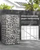 A gabion basket filled with stones is shown in an outdoor setting, with a close-up detail of its construction. Produktbild-Vorschau