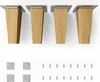 Four wooden furniture legs with metal mounting plates, along with felt pads and screws, are displayed against a white background. Produktbild-Vorschau