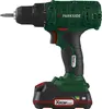 A cordless drill with a battery pack attached, shown against a white background. Produktbild-Vorschau