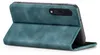 A teal flip case for a smartphone is shown from a side angle, with the front cover folded back. Produktbild-Vorschau