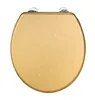 A top-down view of a gold-colored toilet seat. Produktbild-Vorschau