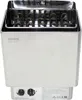 A front view of a stainless steel sauna heater with heating elements visible inside. Náhled obrázku produktu