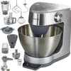 A collection of kitchen appliances and accessories, including a stand mixer, blender, food processor, and various attachments, arranged against a white background. Produktbild-Vorschau