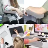 A collage of four images showing armrest pads for chairs and desks, demonstrating their use and context. Náhled obrázku produktu