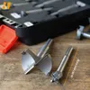 Two Forstner drill bits are shown on a wooden surface, with a black storage case and an orange plastic container in the background. Produktbild-Vorschau