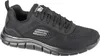 A black Skechers shoe is shown from the side against a white background. Voir les images du produit