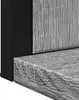 A close-up view of a bathroom mirror with a shelf, showing the textured surface of the shelf and the wooden grain of the mirror frame. Náhľad obrázku produktu