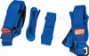 A collage of three different views of blue moving straps with orange labels. Produktbild-Vorschau