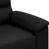 A close-up view of the armrest of a black sofa. Voir les images du produit