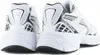 A studio shot of the back and side view of two white Puma Velophasis sneakers. Voir les images du produit