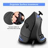A close-up marketing image of a vertical gaming mouse, with a hand interacting with it, and text highlighting its features. Produktbild-Vorschau