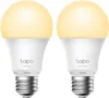 Two white smart LED light bulbs with yellow light, shown from the front. Podgląd zdjęcia produktu
