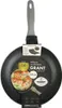 A frying pan with a gray handle and a black speckled surface, displayed against a white background. It has a product label attached to the handle. Náhľad obrázku produktu