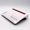 A white FRITZ!Box router with a red accent strip is shown from a diagonal angle against a white background. Produktbild-Vorschau