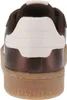 The back view of a brown and white sneaker with a tan sole. Produktbild-Vorschau